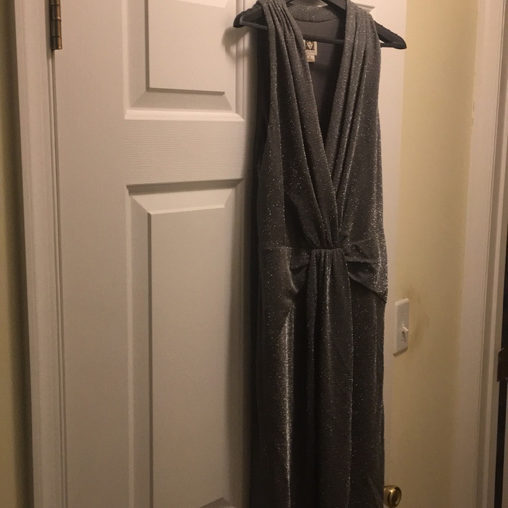 Silver knit gathered dress. Anne Klein.